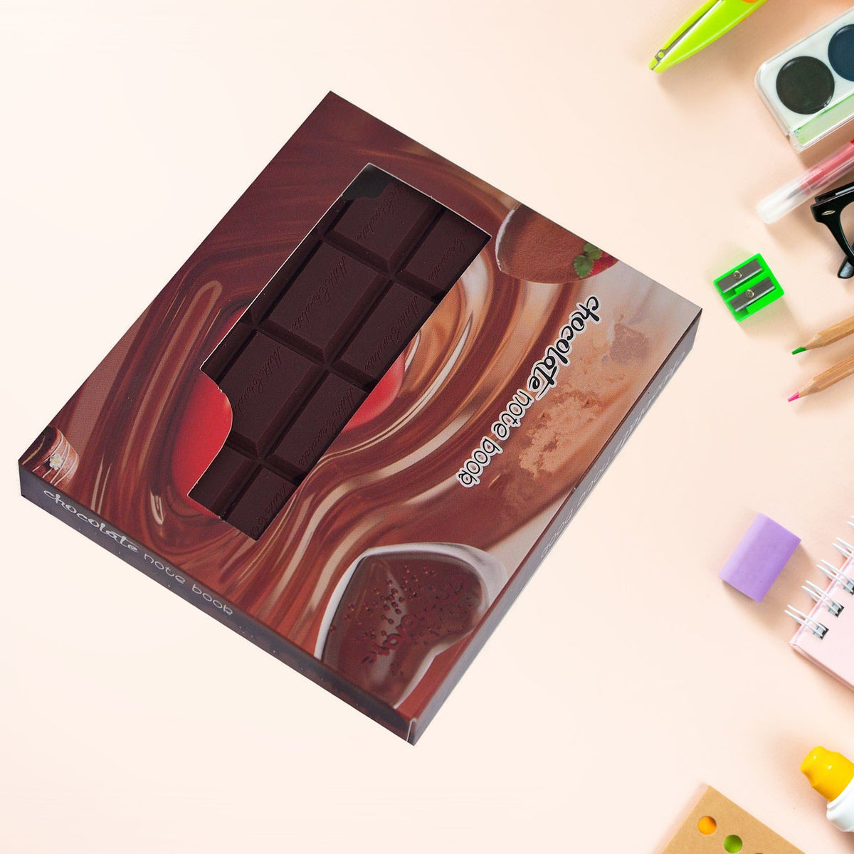 Small Chocolate Scented Diary Memo Notebook in Rectangular Chocolate Bite Shape  - 4528_chocolate_shaped_note_book