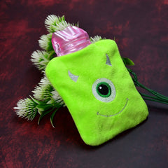 Green One-Eyed Monster Print Small Hot Water Bag with Cover for Pain Relief - 6519_chb_green_monster_hotbag