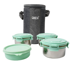 Ganesh 4In1 Tiffin Box-Lunch Box | 3 Stainless Steel Containers 300 Ml Approx & - 8717_4in1_ganesh_tiffin_box_n_bag