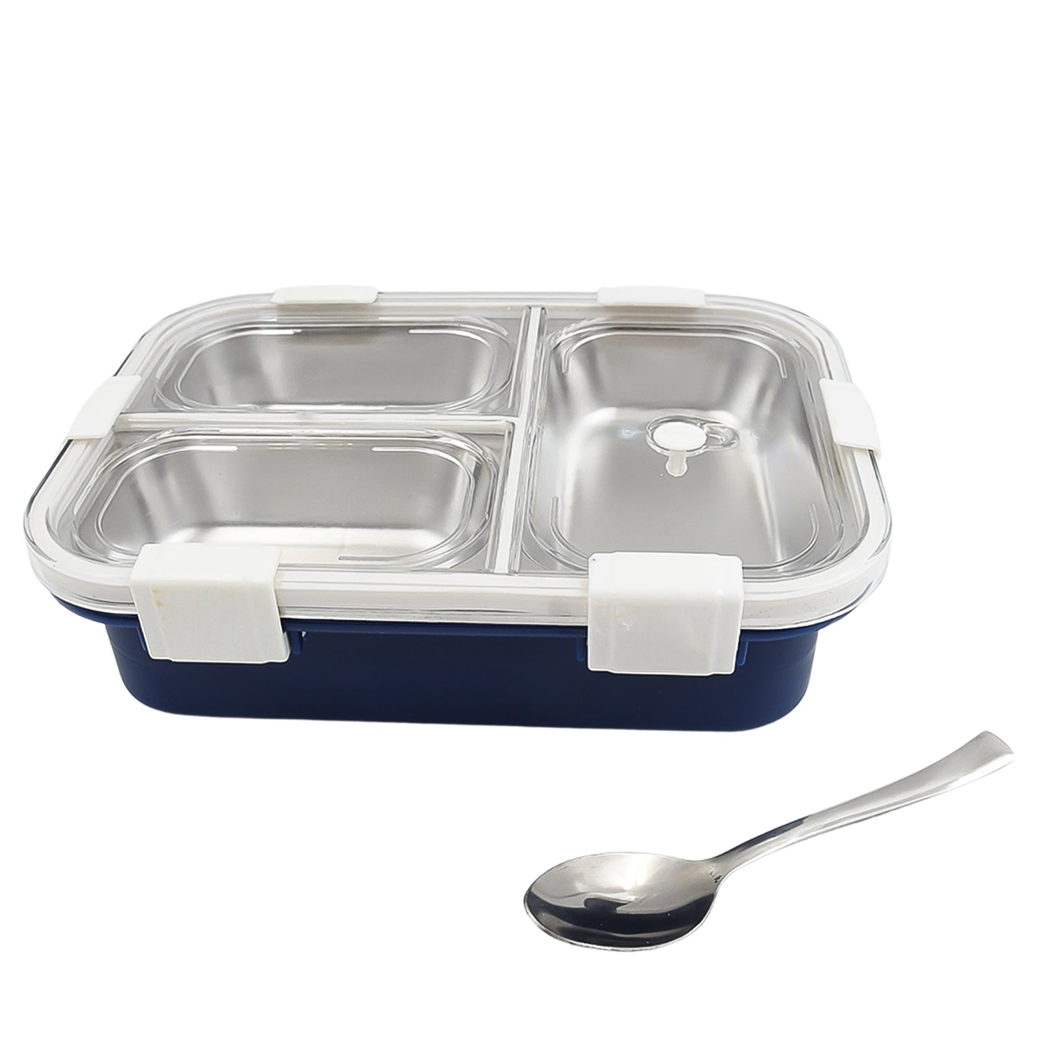 3 Compartment Transparent Stainless Steel Lunch Box for Kids, Tiffin Box, Lunch  - 5500_ss_3compartment_lunch_box