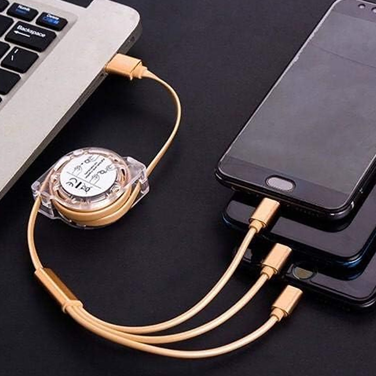 Retractable Charger Charging Cable, Micro USB Cable, 3 in 1, Multi Charging Cabl - 12835_3in1_usb_charging_cable