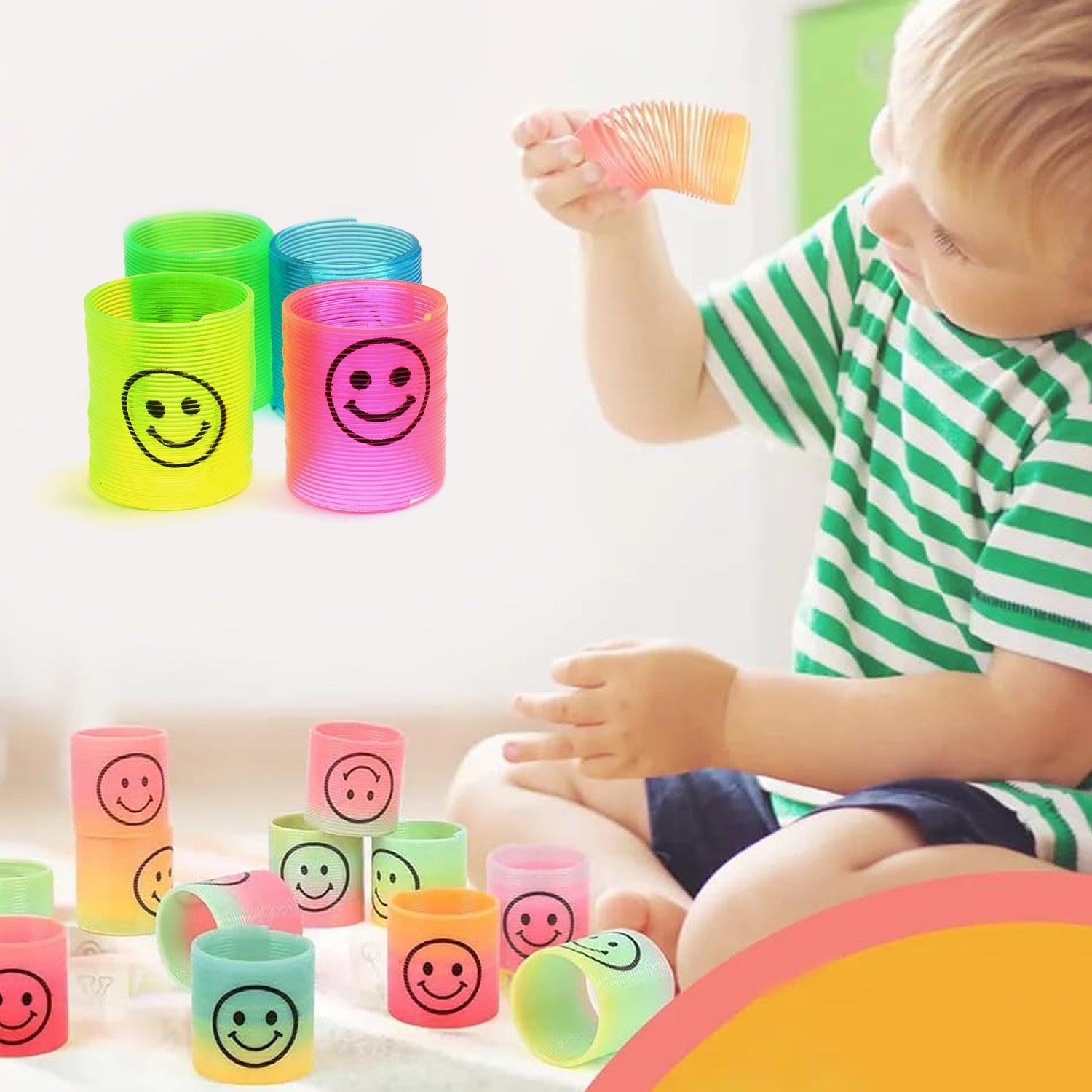 Multicolor Magic Smiley Spring, Spring Toys, Slinky, Slinky Spring Toy, Toy for  - 17745_magic_smiley_spring_toy_12pc