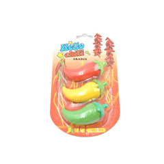 3D Fancy & Stylish Colorful Chili Shape Erasers, Mini Eraser Creative Cute Novel - 4626_chili_erasers_3pc_set