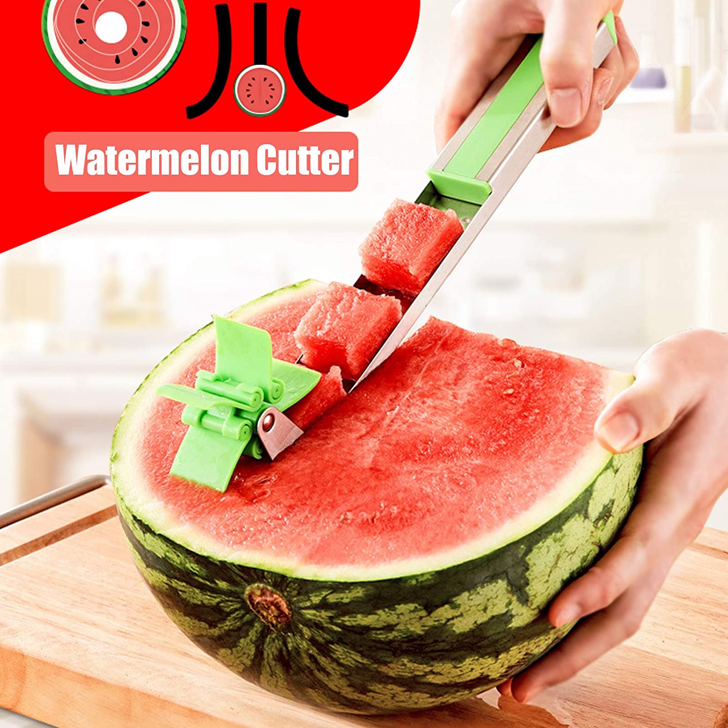 Stainless Steel Washable Watermelon Cutter Windmill Slicer Cutter Peeler for Hom - 7160_watermelon_slice_cutter