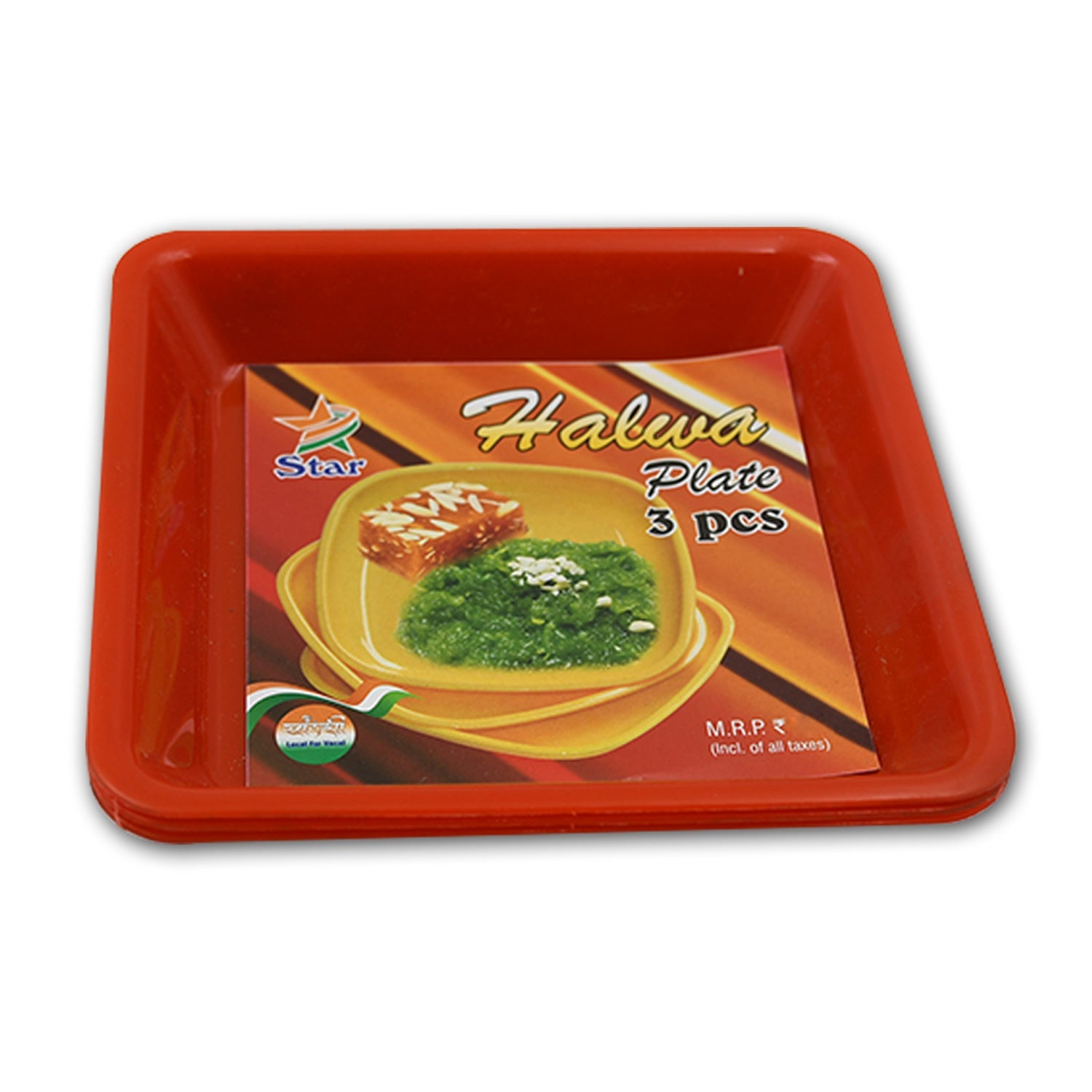 Square Plastic Halwa Dinner Plate Snacks / Breakfast, Restaurant Serving Trays H - 5563_pla_halwa_plate_3pc_d44