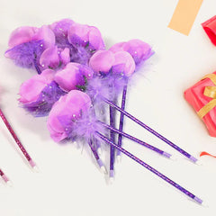 FASHION ROSE FLOWER & STAR DESIGN BALL PEN SMOOTH WRITING FOR WEDDING , EVENTS & - 1172_fancy_pen_5pc