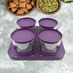 Airtight Plastic 4 Pc Storage Container Set, With Tray Dry Fruit Plastic Storage - 5550_4pc_storage_container_n_tray