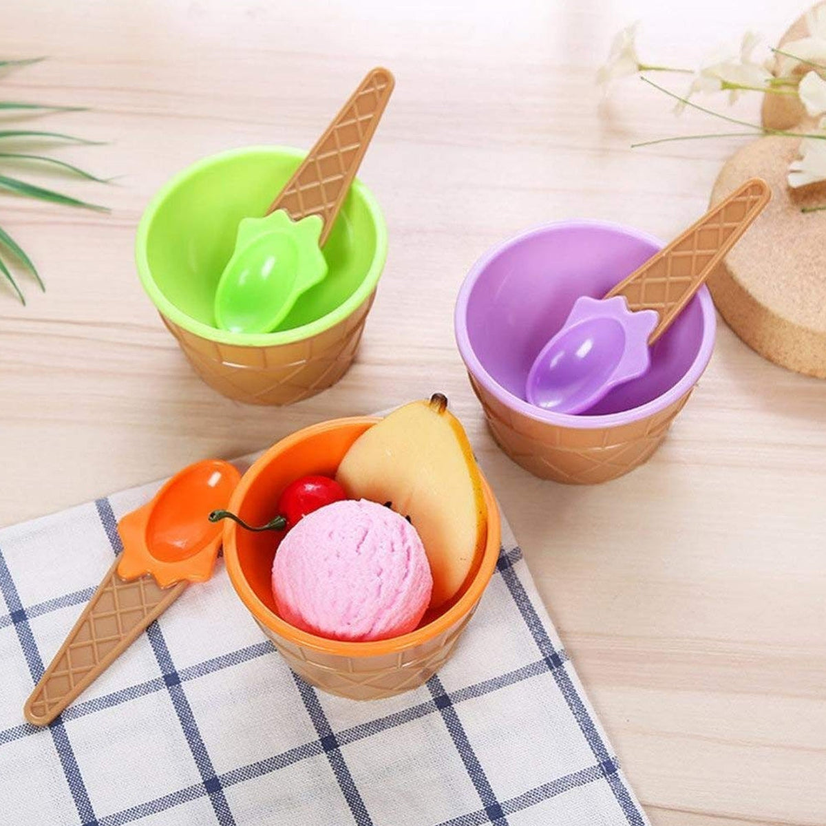 Ice-Cream Waffle Spoon Bowel Cup Set |  ice Cream Set | Ice-Cream Bowel w - 5322_icecream_bowl_set_6pc