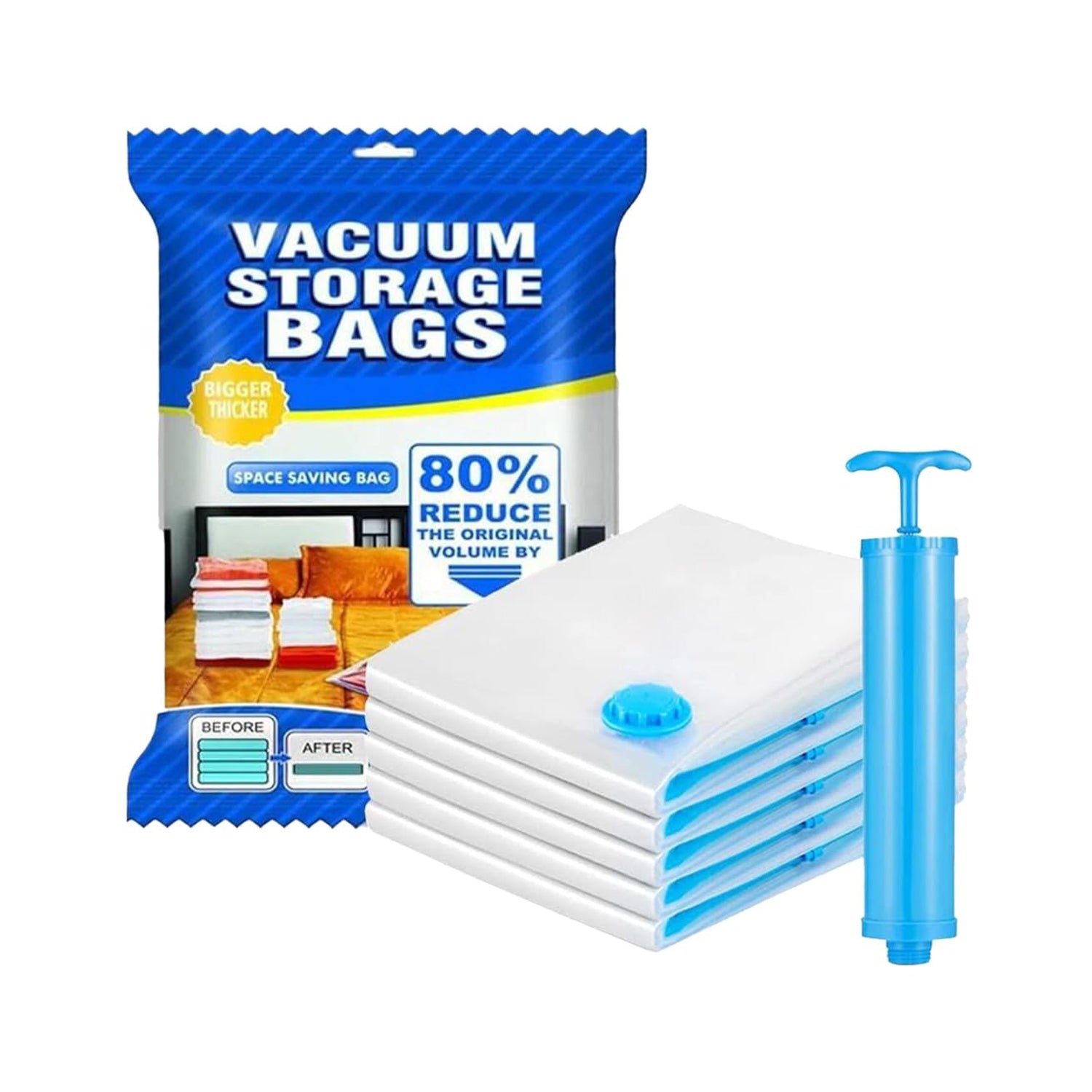 Vacuum Storage Bags with Suction Pump & Shirt clips - Vacuum Bags - Big Capacity - 17826_5pc_vacuum_bag_with_pump