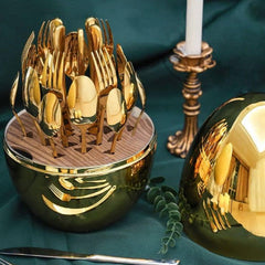 Premium Cutlery Set 24 Pcs with Oval Shaped Stand | Beautiful Stylish Oval Desig - 10010_pre_cutlery_n_oval_stand_24pc