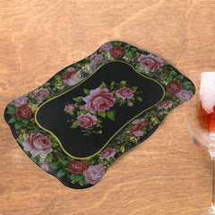 Stainless Steel Serving Tray With Flower Printed Rectangle  Dining Table  - 5537_ss_serving_tray_1pc