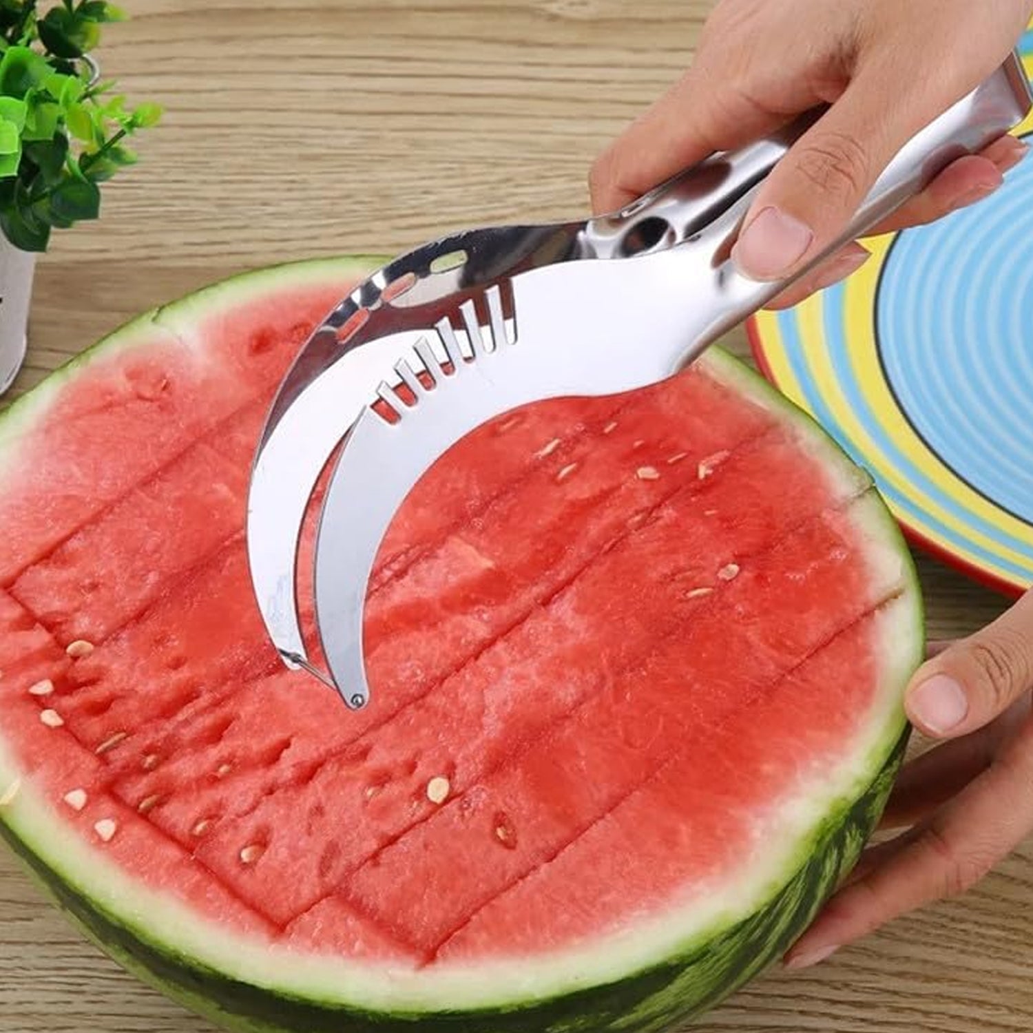 3in1 Stainless Steel Watermelon Cantaloupe Slicer Knife, Corer Fruit, Vegetable  - 10053_ss_watermelon_cutter_slicer