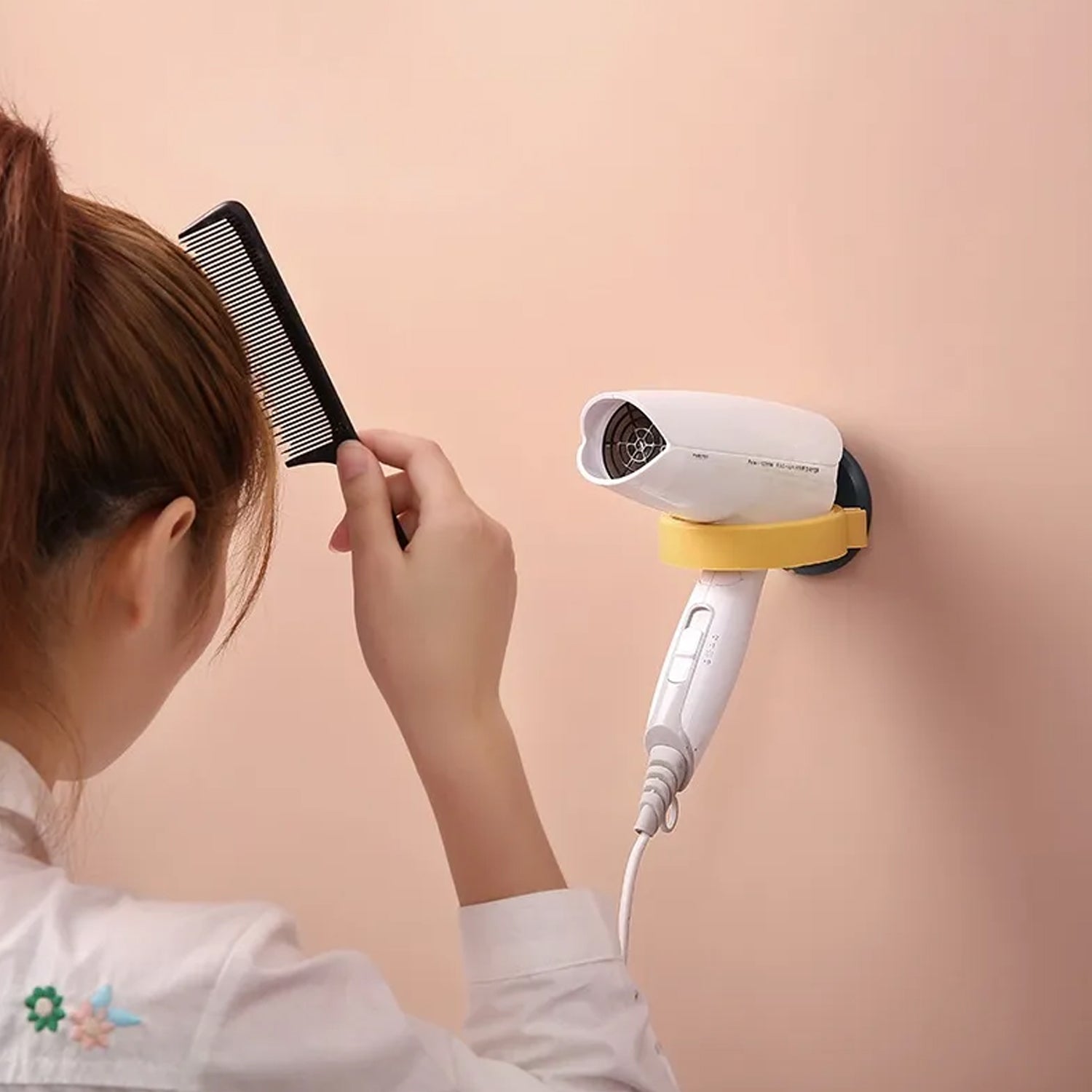 Wall Mount Hair Dryer Holder with Suction Cup, Plastic Wall Bracket for Bathroom - 1306_wall_hair_dryer_holder