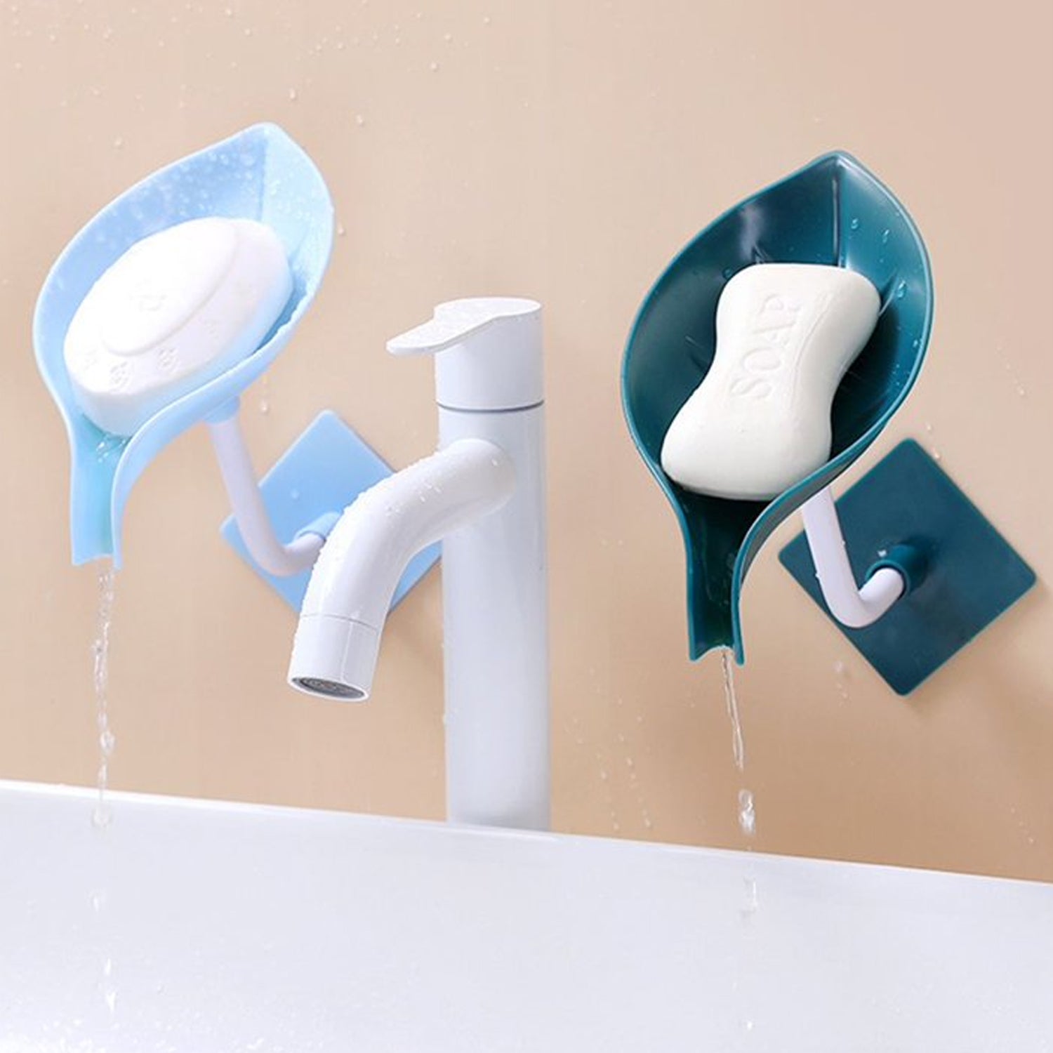 Soap Holder Leaf-Shape Self Draining Soap Dish Holder, With Suction Cup Soap Dis - 4084_leaf_soap_holder_1pc