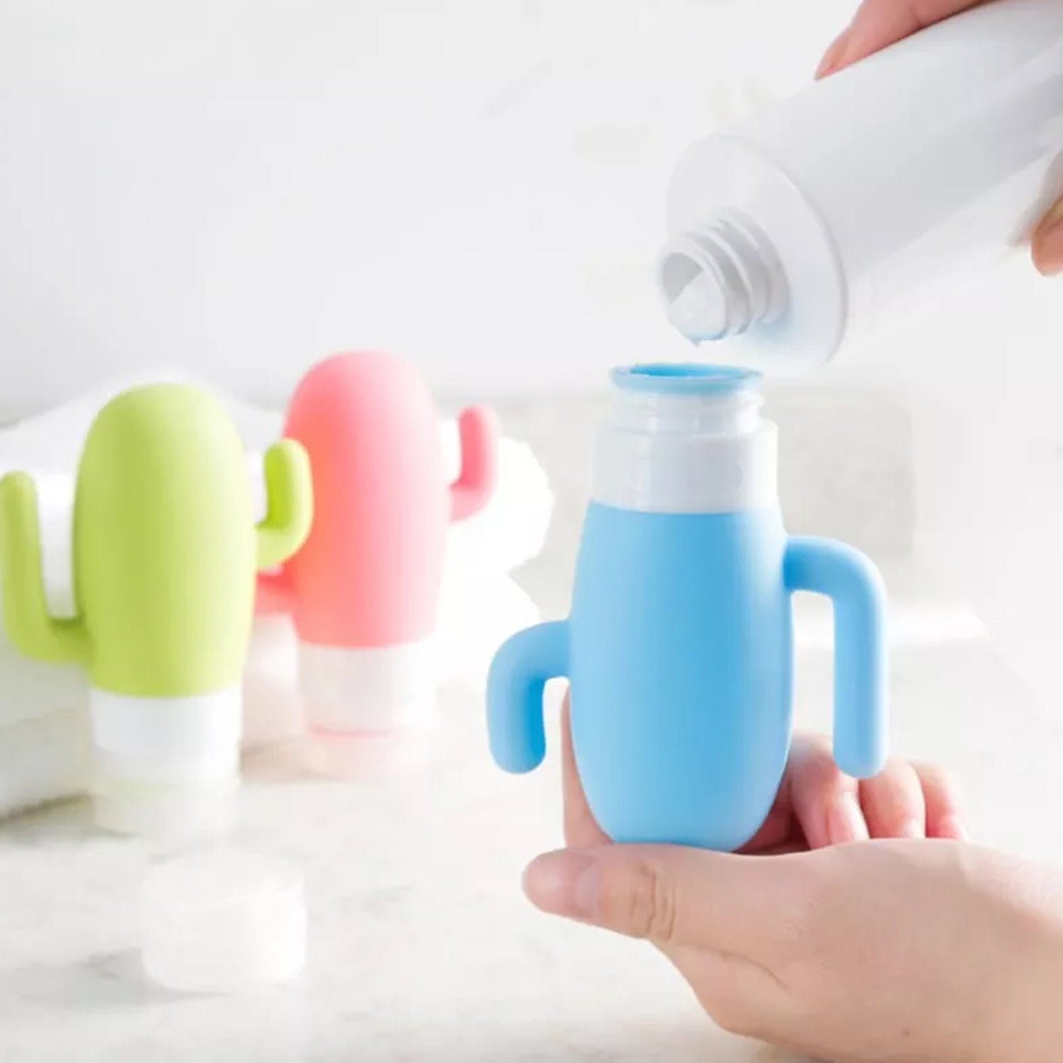 Cactus Shape Portable Soft Silicone Travel Bottles Set Squeezable and Refillable - 6538_cactus_shape_silicone_bottle