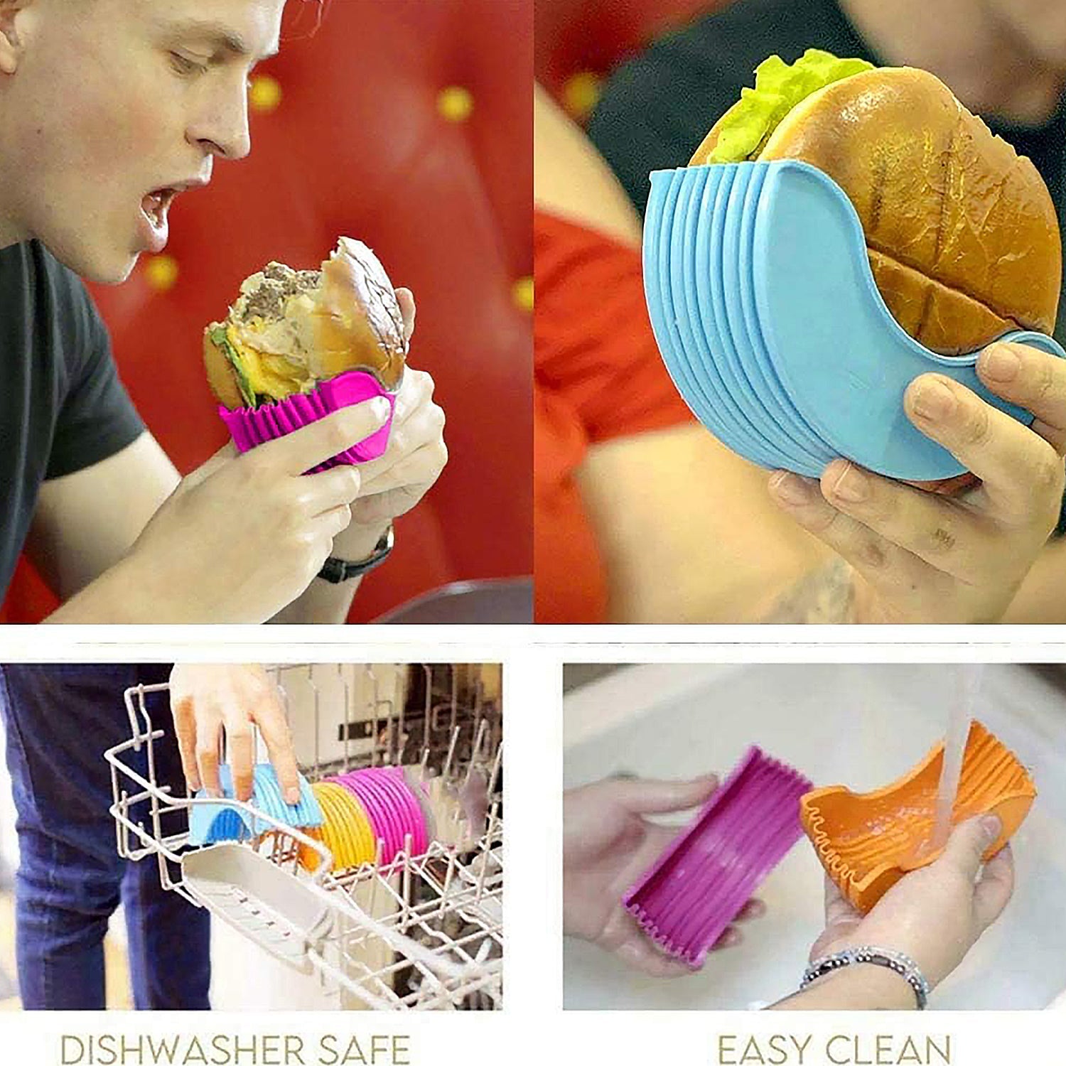 Silicone Burger Holder Snack Holder Reusable Burger Holder - 10233_silicone_burger_holder_1pc