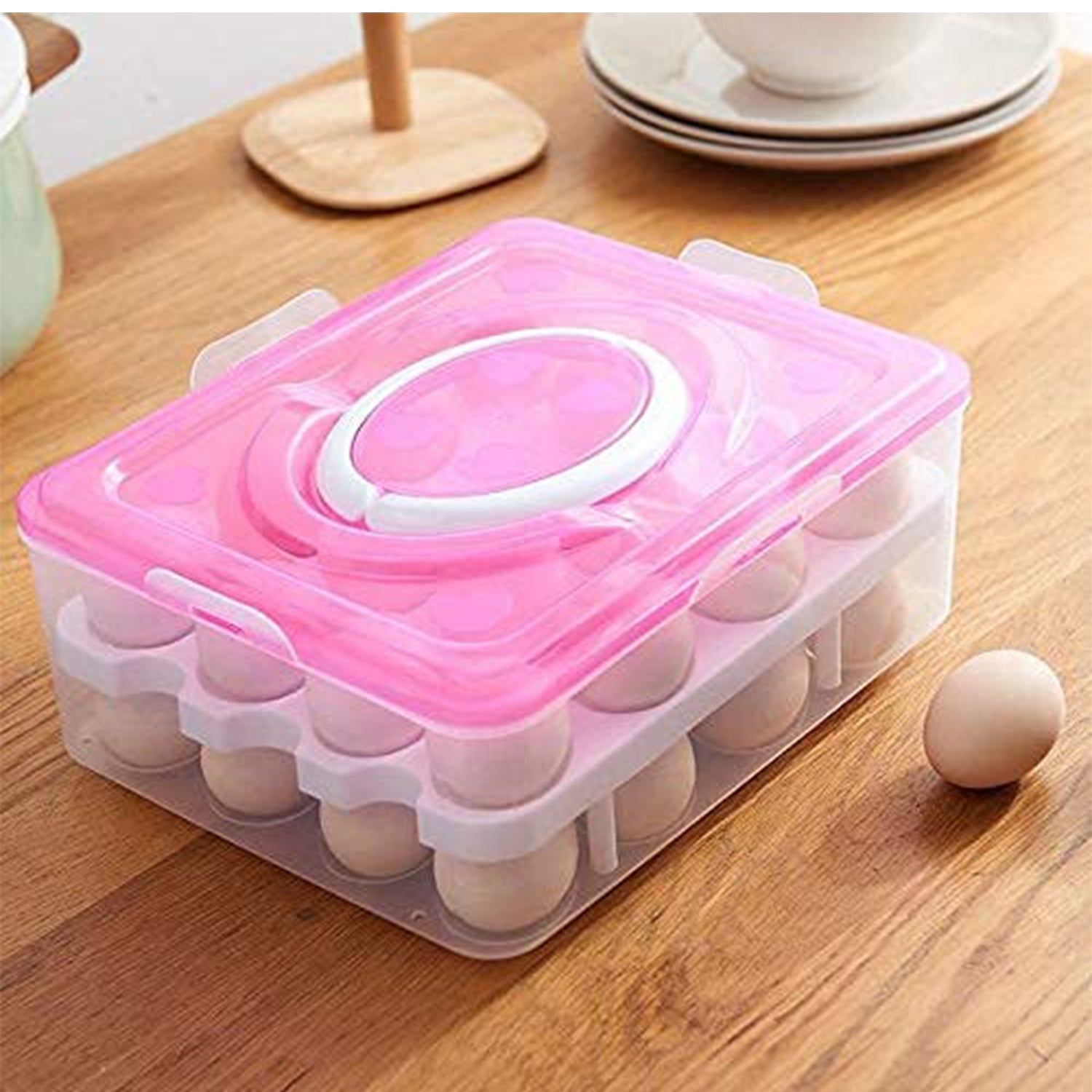 2Layer, 32 Grid Egg Tray with Lid Egg Carrier Holder for Refrigerator, Camping F - 5725_2_layer_32_grid_edd_tray