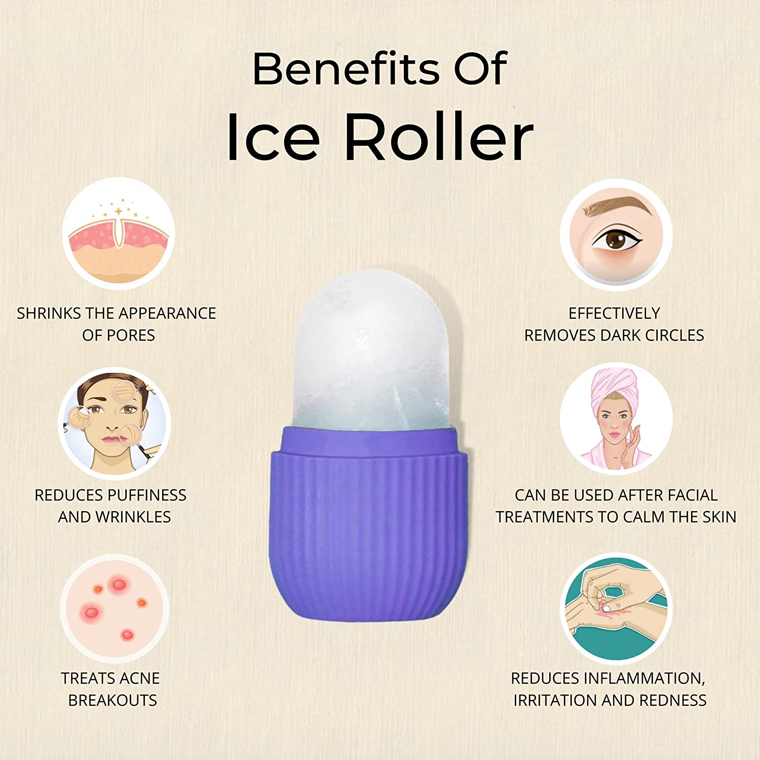 BEAUTY ICE ROLLER FOR FACE MASSAGER & EYE REUSABLE FACE ROLLERS FACIAL ROLLER (  - 12681_purple_face_ice_roller_box