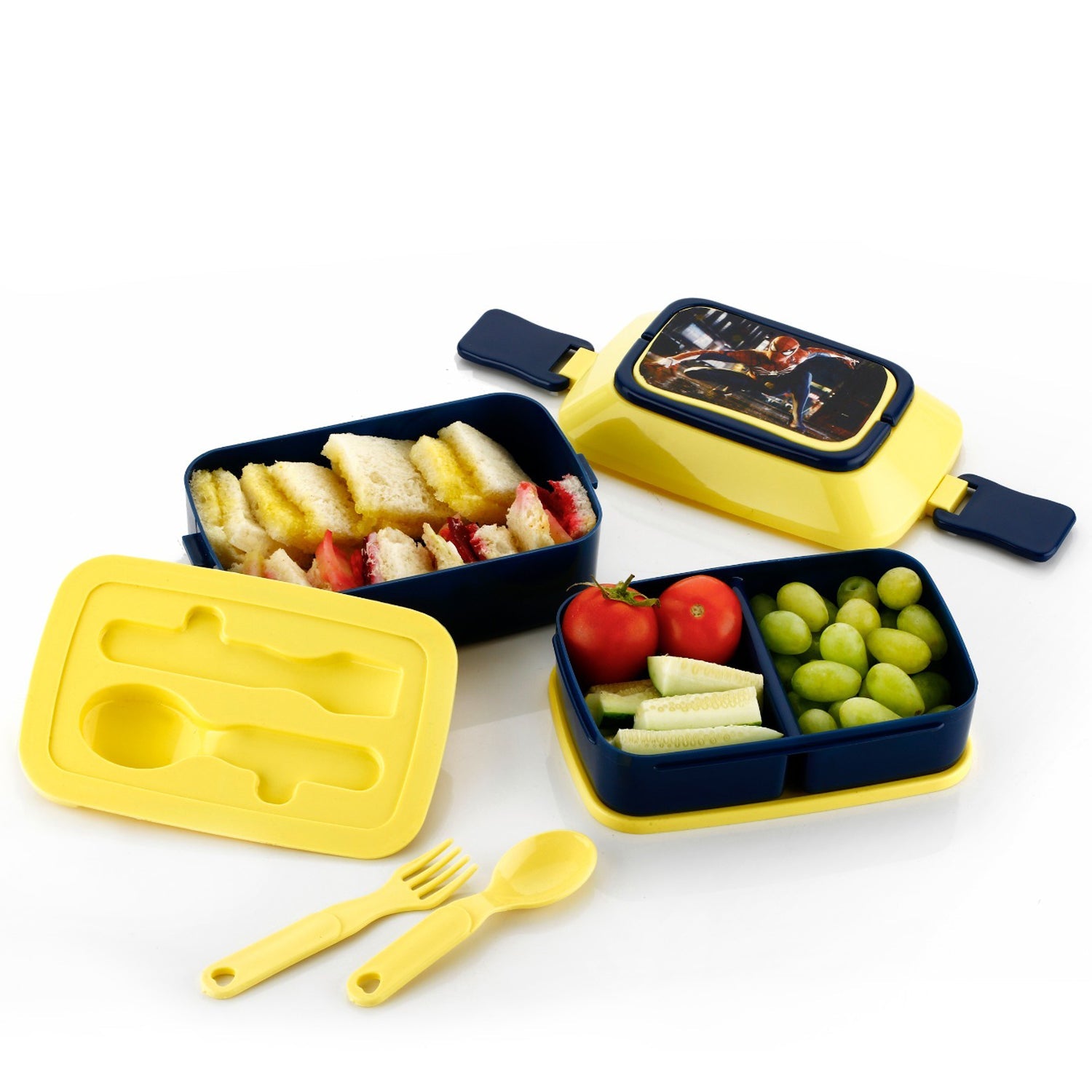 5621 Double Layer Lunch Box Stylish Lid Lunch Box With Fork & Spoon Lunch Box F - 5621_double_layer_lunch_box_1pc