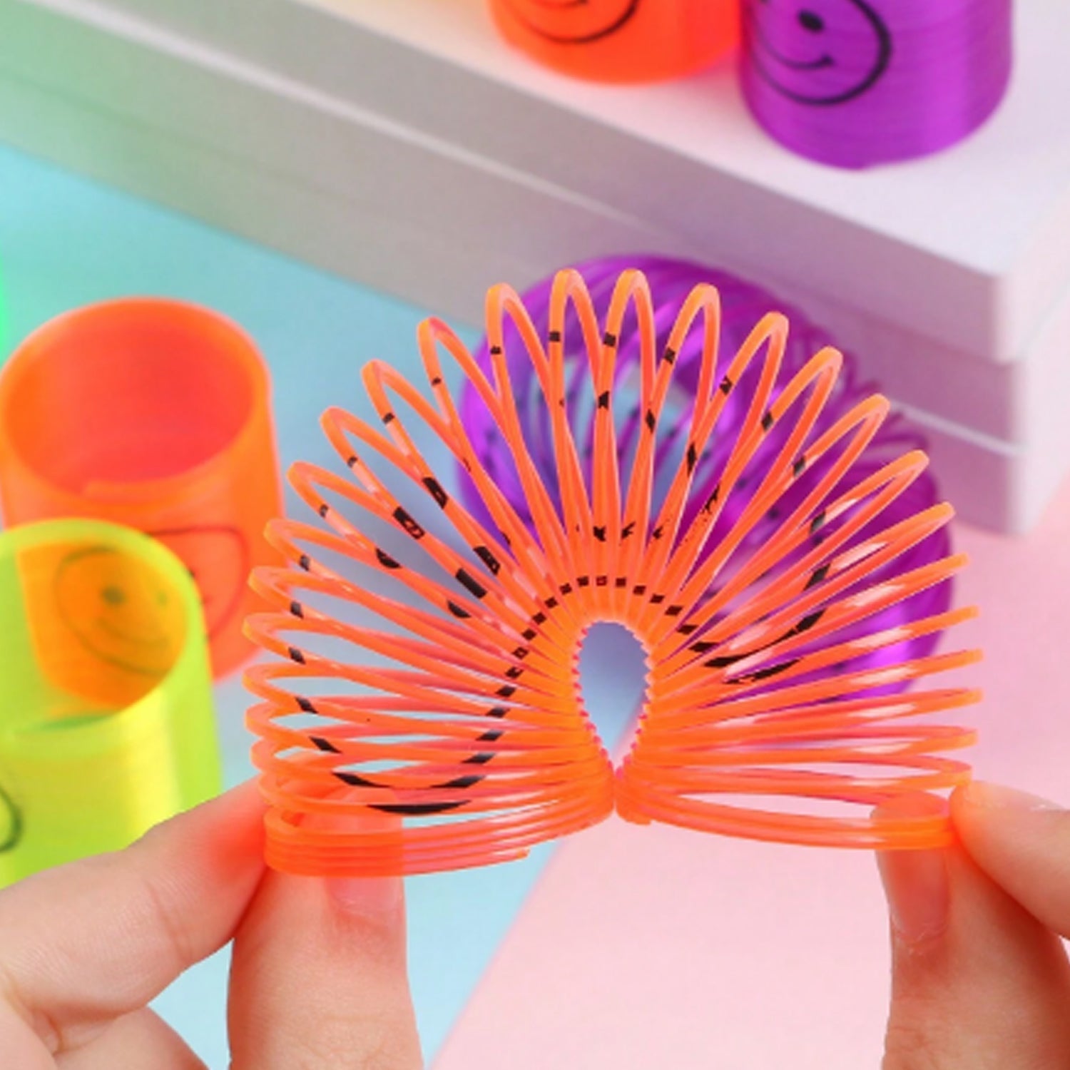 Multicolor Magic Smiley Spring, Spring Toys, Slinky, Slinky Spring Toy, Toy for  - 17745_magic_smiley_spring_toy_12pc