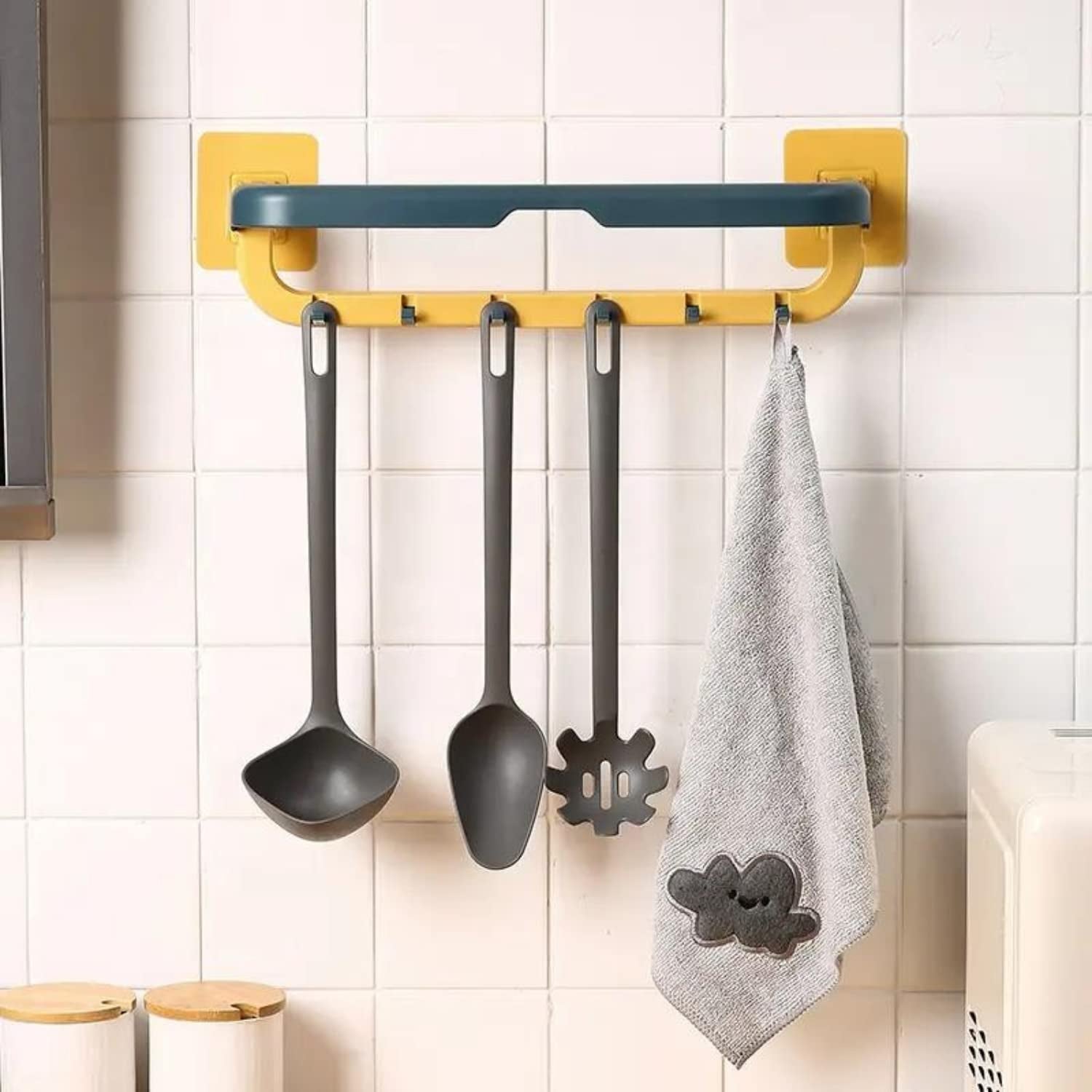 Wall Mounted Double Bar Towel Holder with Hooks | Multifunctional Adjustable Tow - 1515_folding_double_towel_rack