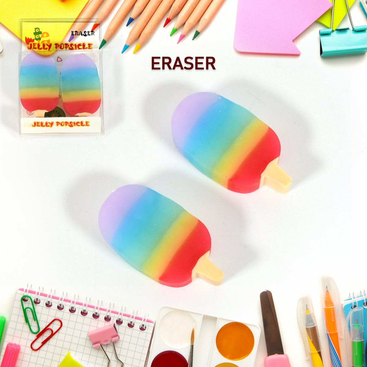 Jelly Popsicle Shape Fancy &amp; Stylish Erasers, Mini Eraser Creative Cute Nove - 17523_jelly_popsicle_eraser_2pc