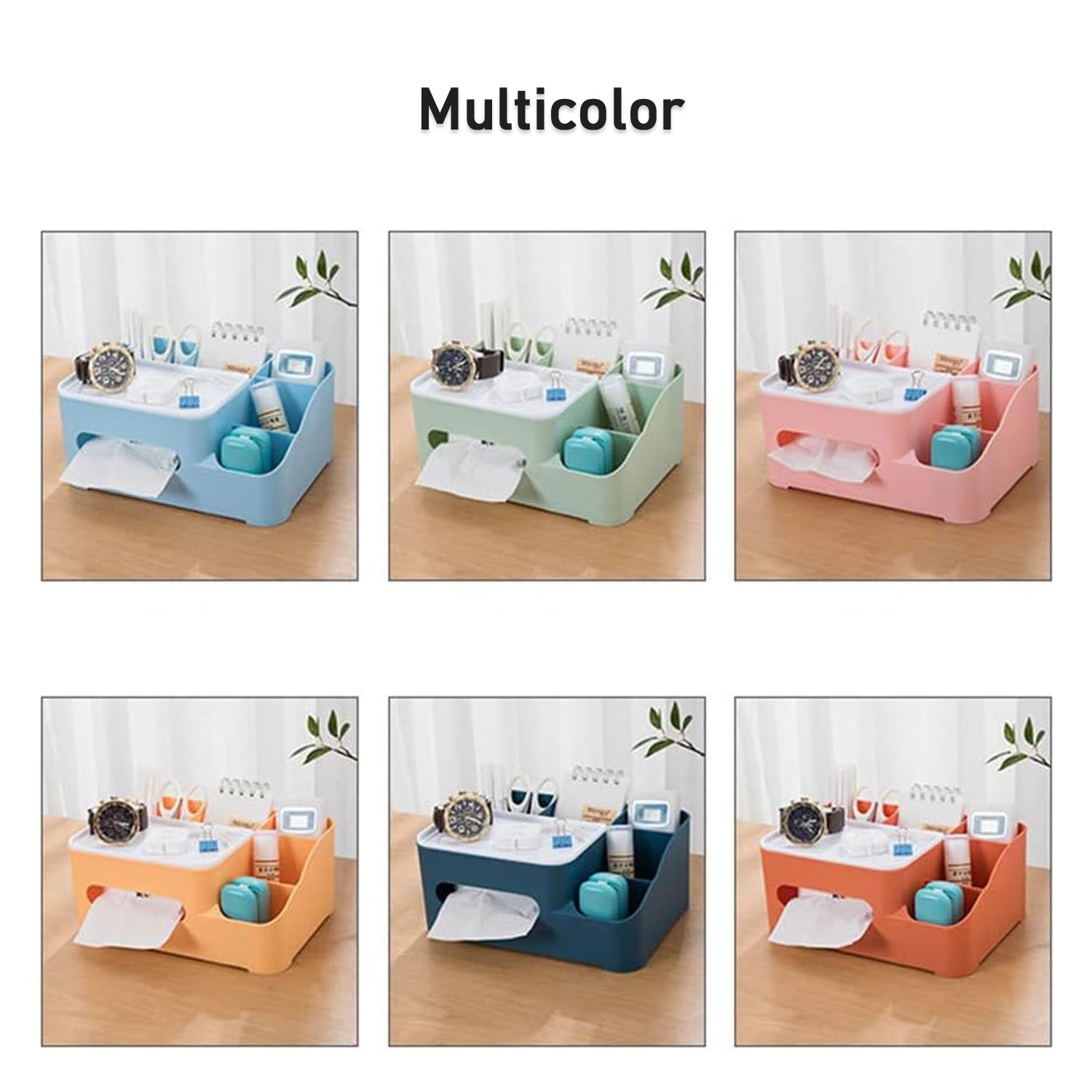 Tissue Paper Storage Holder, Stationery Storage Remote Control, Decorative Pen,  - 17671_6_comp_multi_storage_box