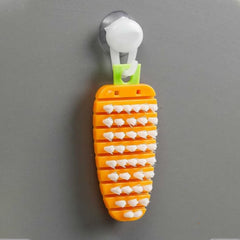 Carrot-shaped vegetable scrubbing brush for potatoes and vegetables