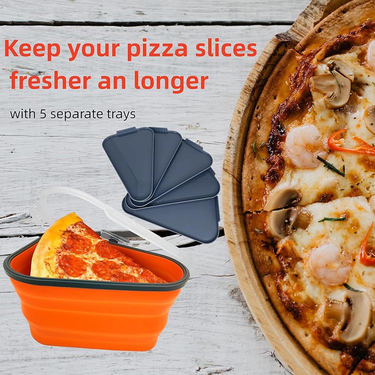 Reusable Pizza Storage Containers with 5 Microwavable Serving Trays, Silicone Co - 10026_pizza_sto_containers_with_5_tray