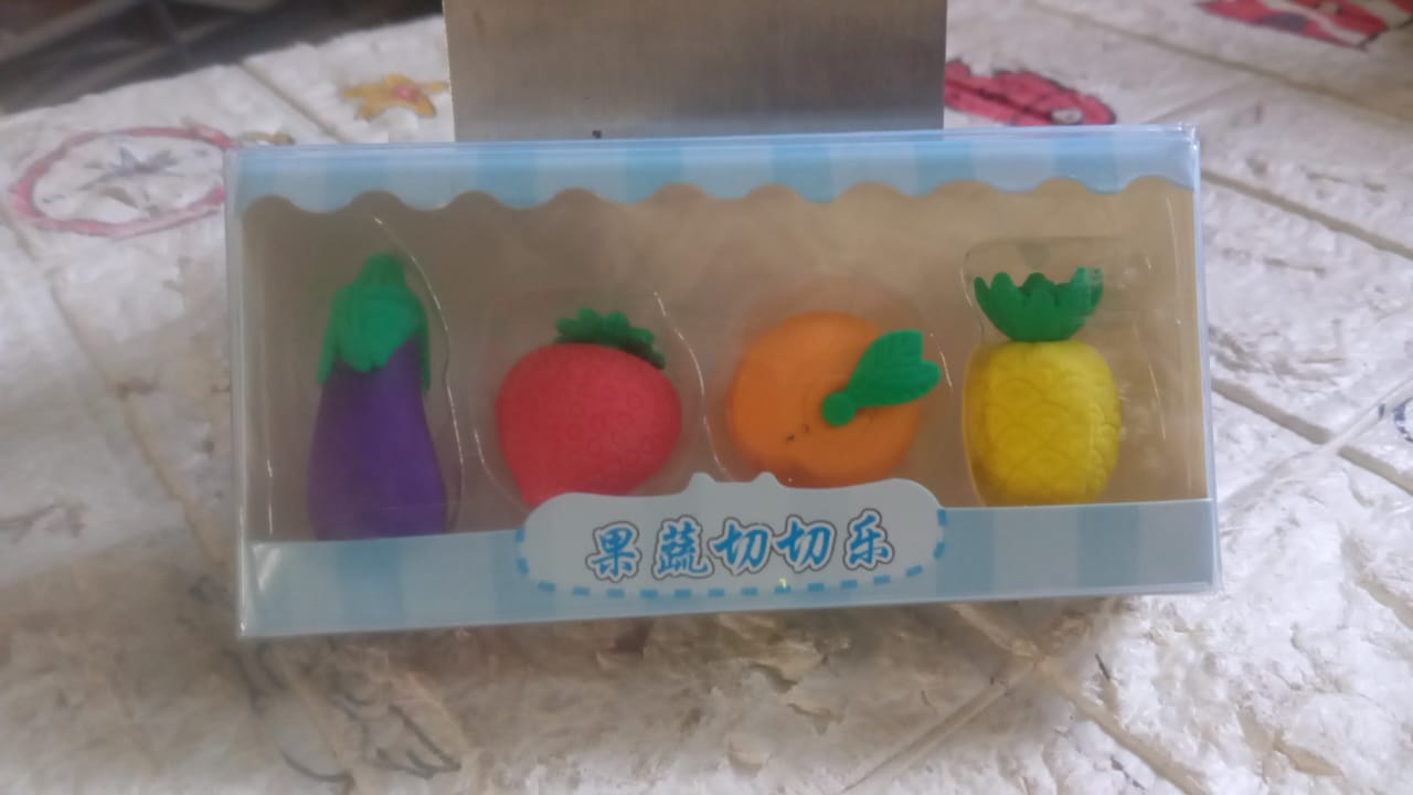 Mini Cute Vegetables and Fruits Erasers or Pencil Rubbers for Kids, 1 Set Fancy  - 8760_fruits_n_veg_erasers_4pc