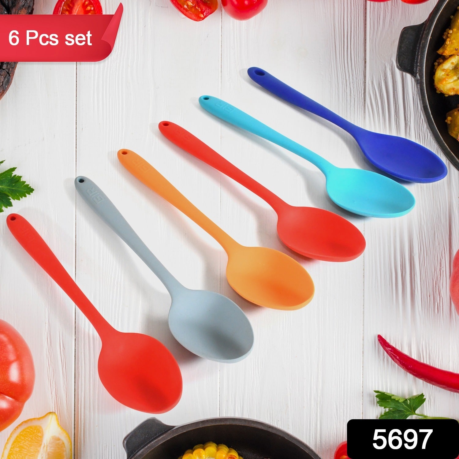 MULTIPURPOSE SILICONE SPOON, SILICONE BASTING SPOON NON-STICK KITCHEN UTENSILS H - 5697_silicone_basting_spoon_6pc_no24