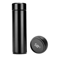 Smart water flask, stainless steel, angled view