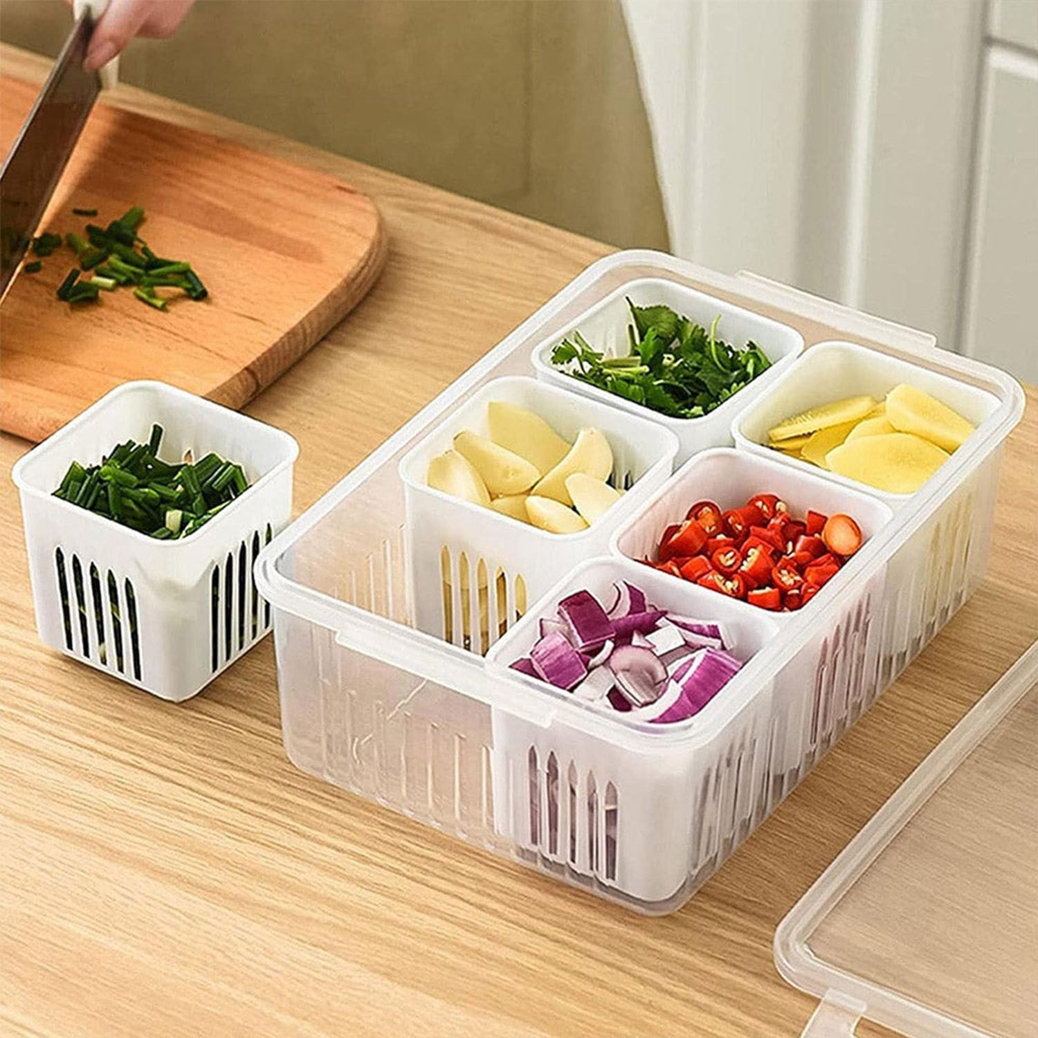 Fridge Storage Boxes Freezer Storage Containers, Container for Kitchen Storage S - 5598_6grid_storage_container_color_box