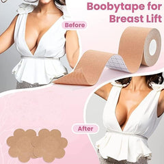 Boob Tape with Nipple Covers: Cotton, Breathable, Lift & Support (5m, 10 Pairs) - 6596_boob_tape_5m_1pc