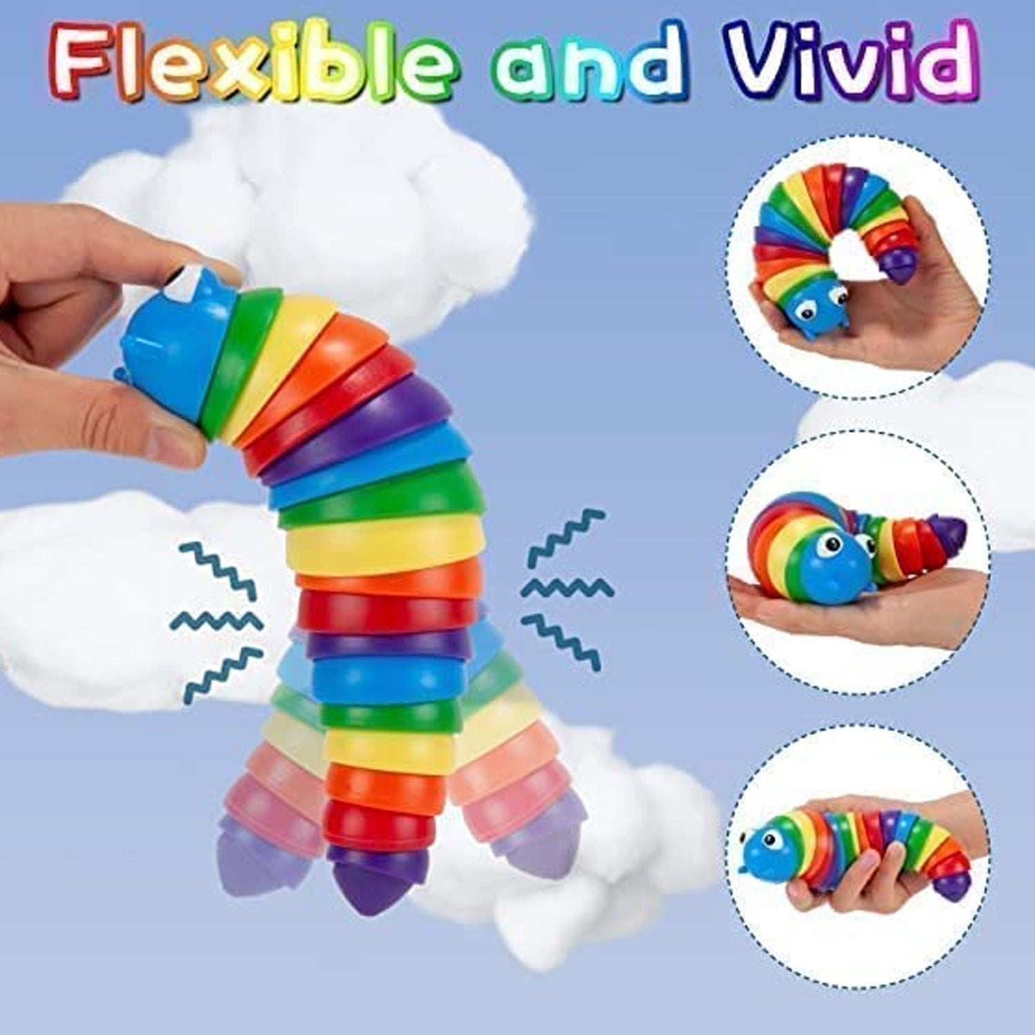 3D Rainbow Color Plastic Slug Fidget Toys, Stress Relieving Toy, Sensory Slug To - 17594_plastic_finger_slug_toy