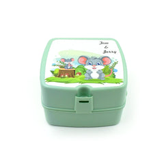 Square lunch box with 4 sections and spoon