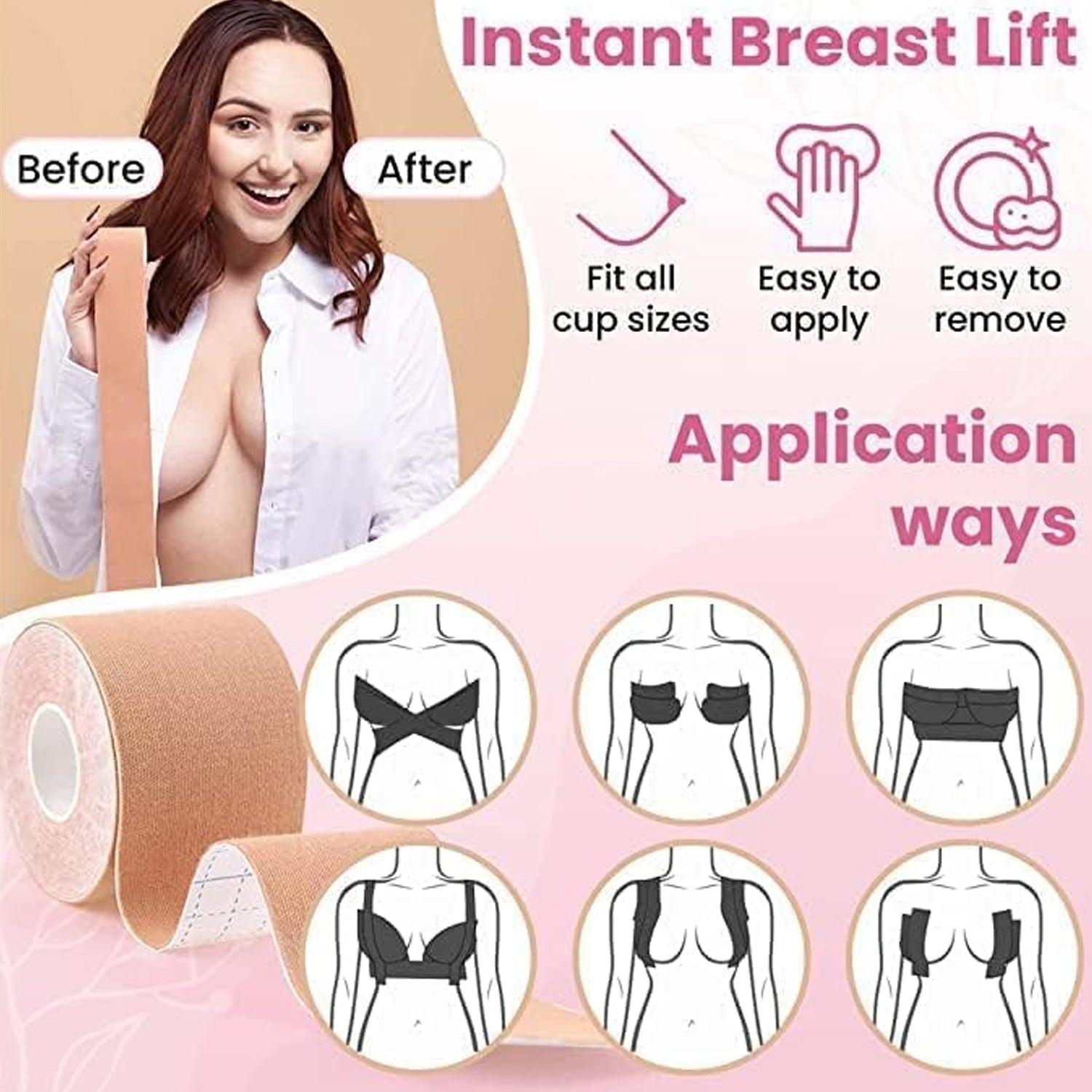 Boob Tape with Nipple Covers: Cotton, Breathable, Lift & Support (5m, 10 Pairs) - 6596_boob_tape_5m_1pc