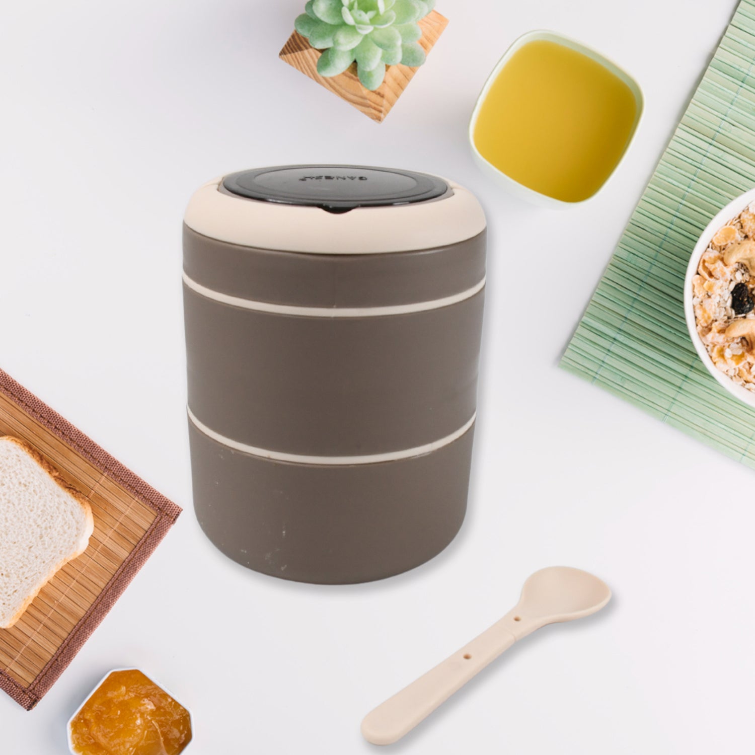 Multicolor 2 Layer Portable Lunch Box Stainless Steel Airtight Leak-Proof Lunch Box for Office, School, Picnic