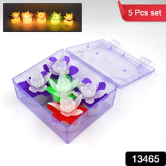 Decoration Candles/Led Diwali Decor Lotus Flower Candle (5 Pc) - 13465_5pc_flower_candle_n_box_ktc52