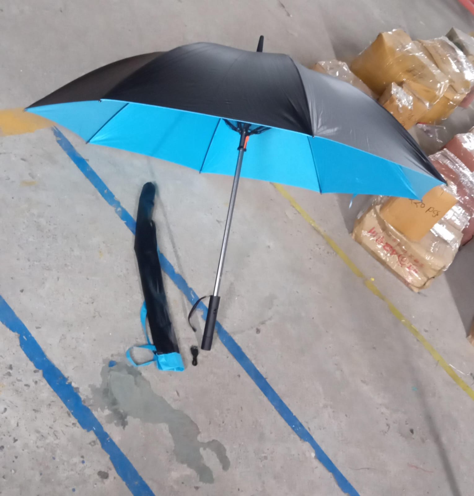 Sun Umbrella With Inside Fan & Power Bank Umbrellas For Summer (1 Pc) - 8694_blue_umbrella_with_fan_1pc