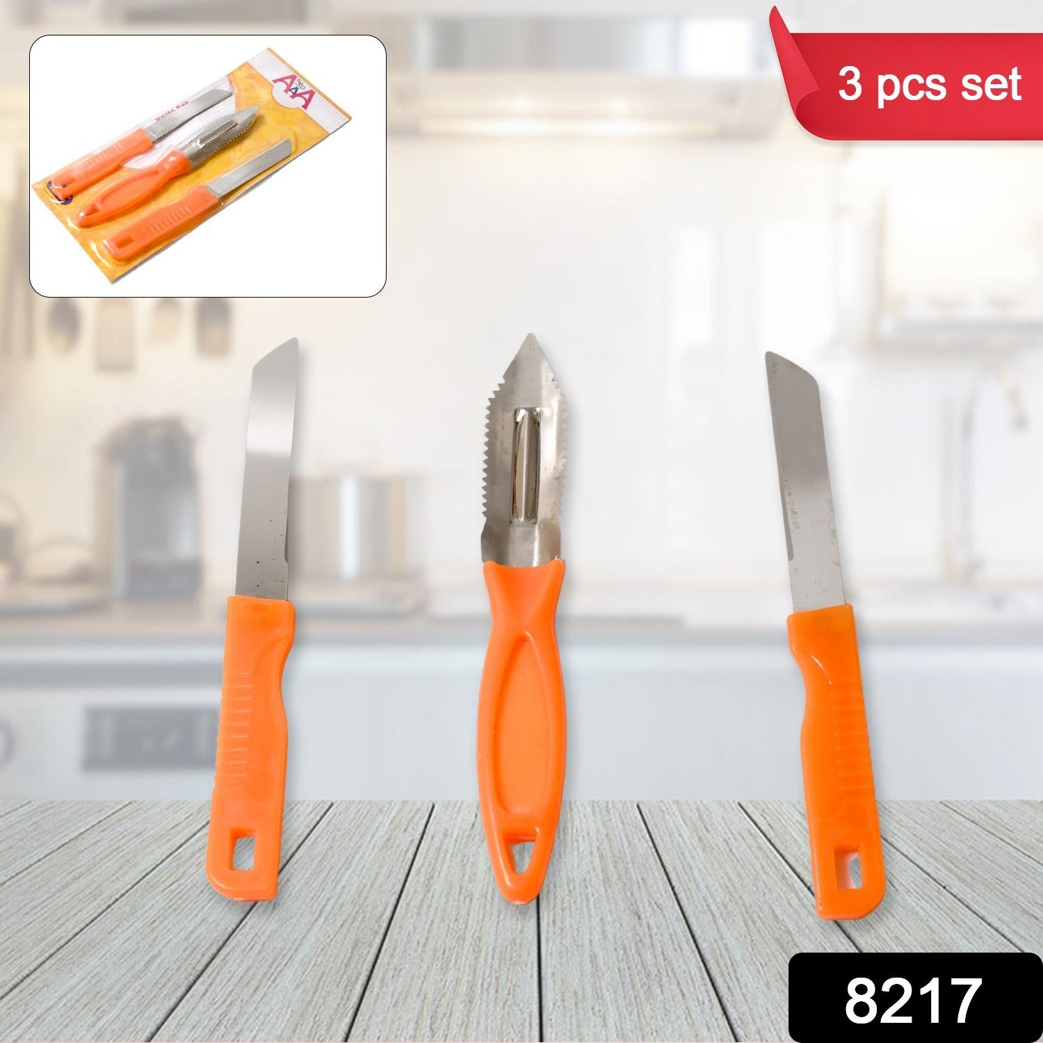 3in1 Multipurpose Stainless Steel Classic Kitchen Knife Set of 3 for Fruits and  - 8217_3in1_ss_multi_knife_set