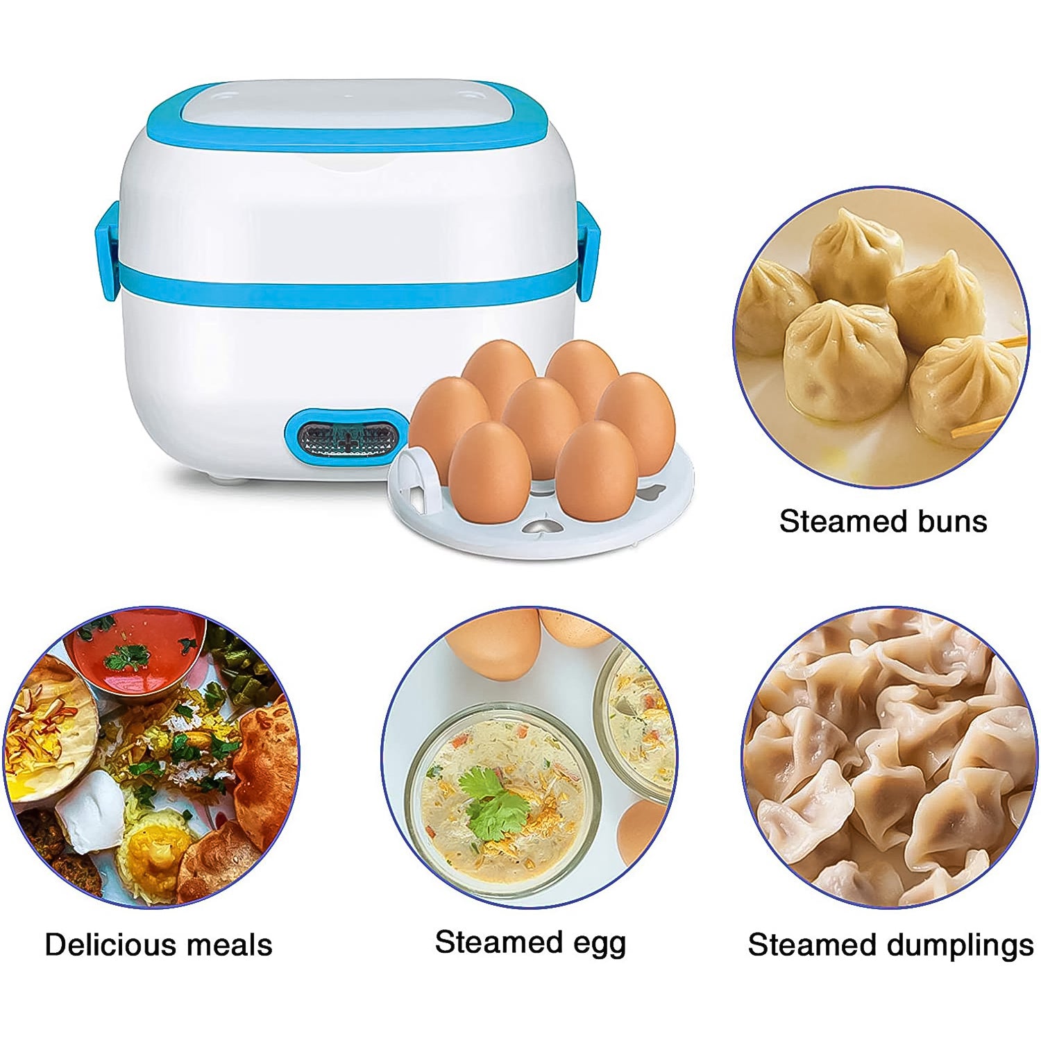 3 In 1 Electric Lunch Box | Food Heater | Cooker | Steamer With Stainless Steel Bowls (1 Set)