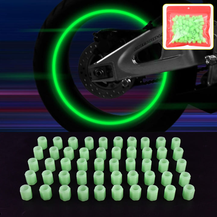 100 pcs tire valve cap set in neon green for enhancing visibility on vehicles