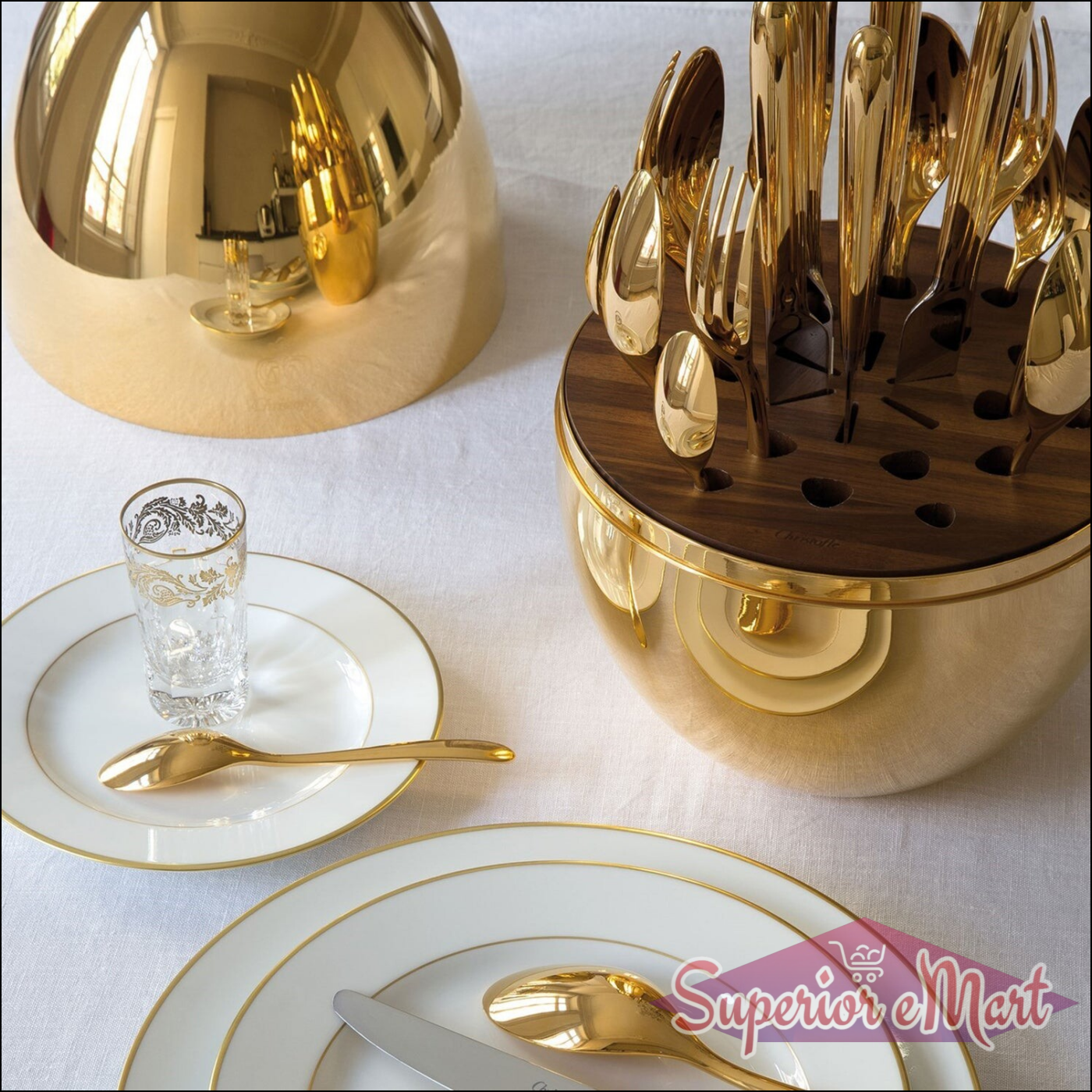 10010 Premium Cutlery Set 24 Pcs With Oval Shaped Stand  Beautiful Stylish Oval Designed Cutlery Sets Egg-shaped Luxury Spoon Holder Set (Golden  24 Pcs Set)