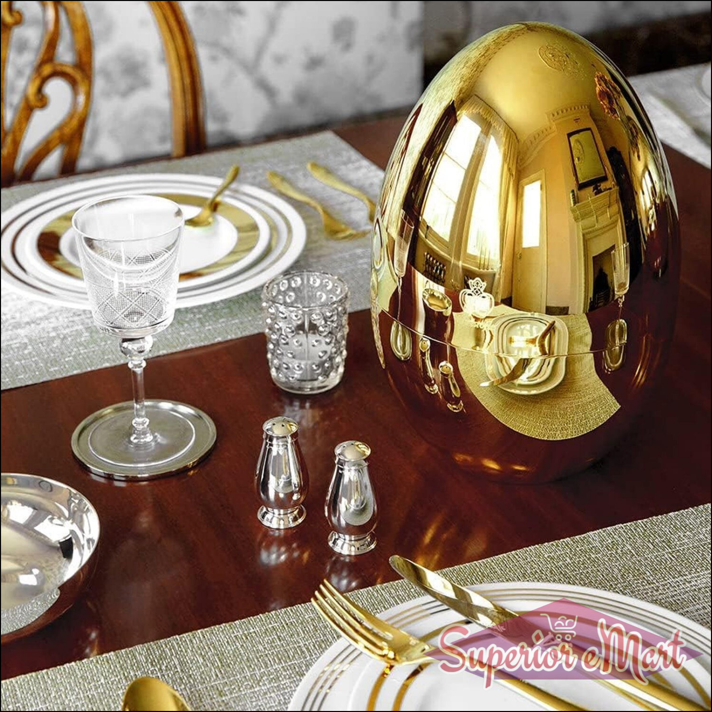 10010 Premium Cutlery Set 24 Pcs With Oval Shaped Stand  Beautiful Stylish Oval Designed Cutlery Sets Egg-shaped Luxury Spoon Holder Set (Golden  24 Pcs Set)