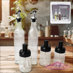 10011 Transparent Glassoil Dispenser 500 Ml Bottle Set Of 2 Spice Jar 250 Ml Set Of 3 Oil Bottle For Kitchen Oil  Vinegar Storage Glass Bottle Glass Container For Spice Masala (5 Pcs Set)