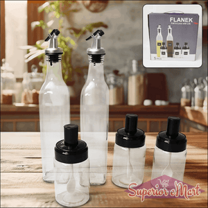 10011 Transparent Glassoil Dispenser 500 Ml Bottle Set Of 2 Spice Jar 250 Ml Set Of 3 Oil Bottle For Kitchen Oil  Vinegar Storage Glass Bottle Glass Container For Spice Masala (5 Pcs Set)