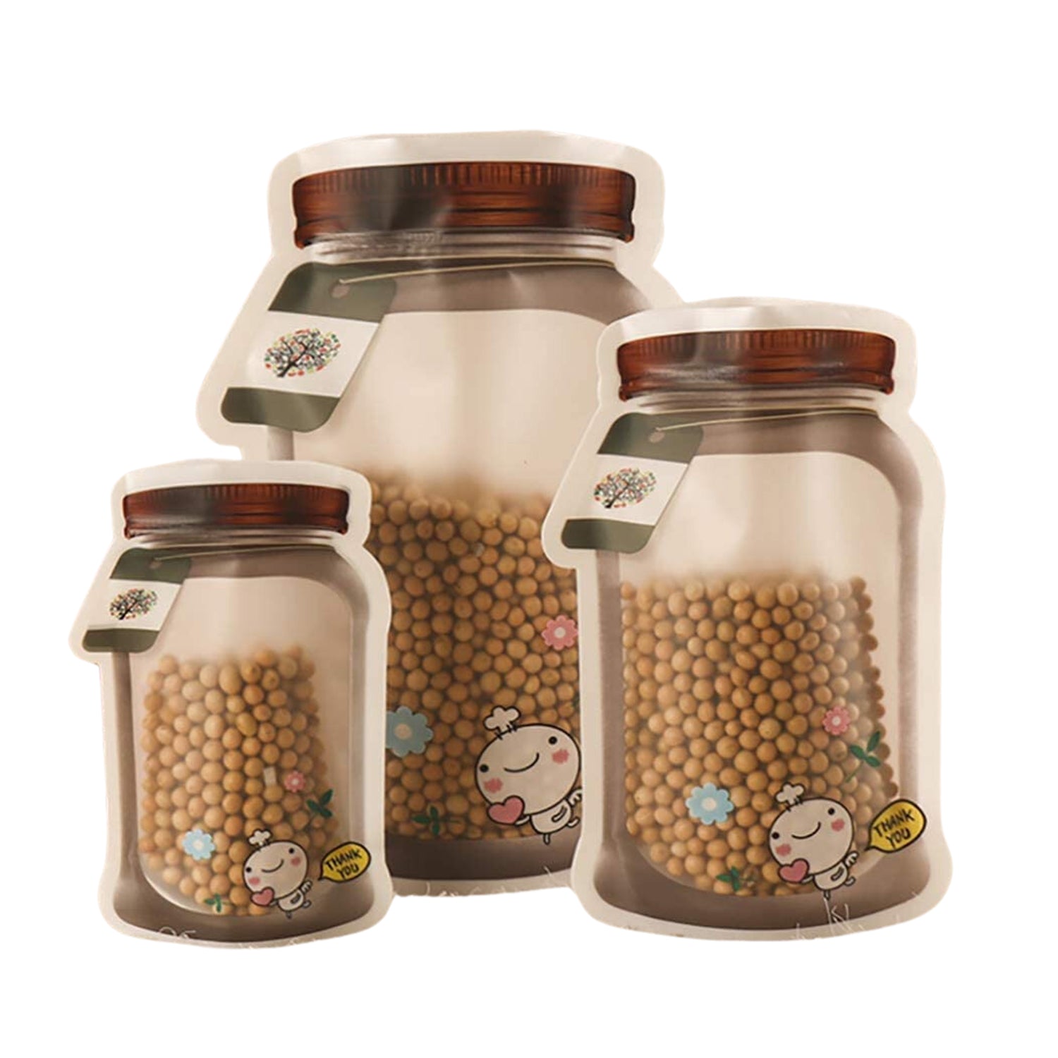 Plastic Transparent Jar Shaped Pouch With Zipper (3 Pcs Set) - 10088_tran_jar_shape_pouch_3pc