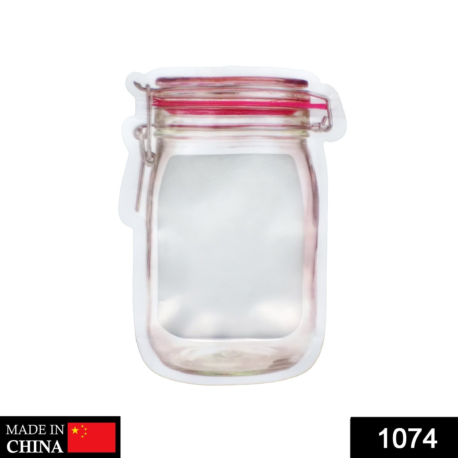 Airtight mason jar for food, 500ml size, with plastic zipper closure.