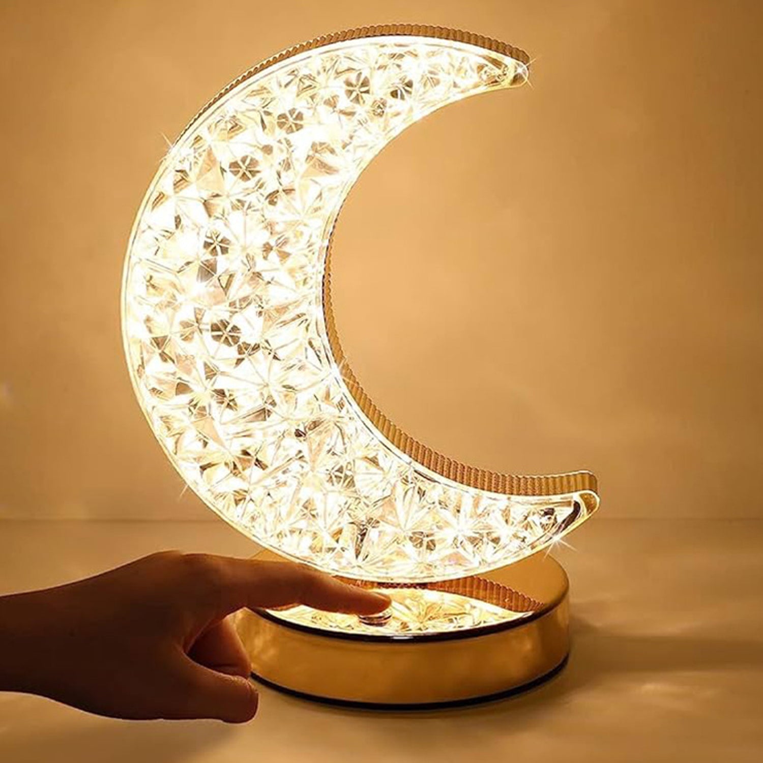 Crystal Table Lamp | Moon Shape Touch Control Lamp with 3 Color | Metal Bedside  - 12570_moon_crystal_table_lamp